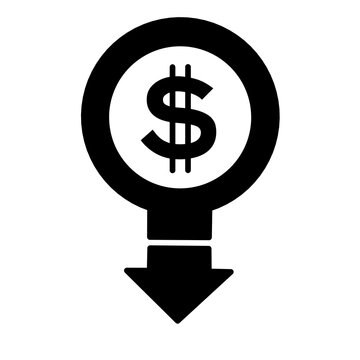 Dollar arrow decrease icon vector on white background,dollar down arrow image,dollar decrease illustration,dollar down arrow icon,dollar fall icon