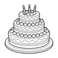 Happy Birthday Cake with Candles and Icing - Kids' Party Coloring Art