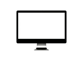 Fototapeta premium Modern black computer monitor with blank white screen isolated on black background, Isolated On Transparent Background