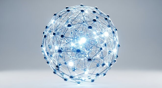 Abstract digital network sphere with glowing nodes and connections