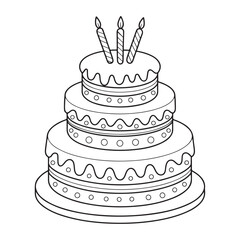 Three-Layer Birthday Cake with Candles Burning - Fun Kids’ Party Cake Art