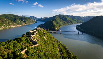 River valley with ancient fortress