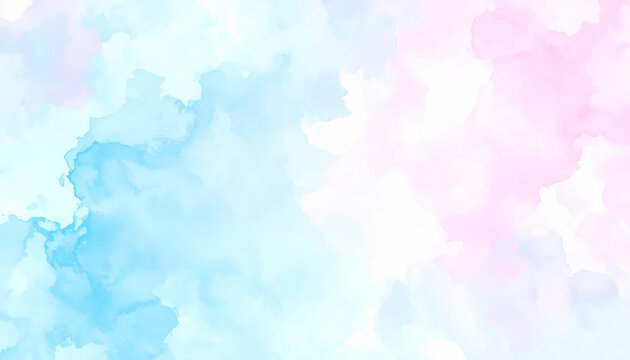 Abstract watercolor background illustration in soft pastel colors. Gentle blend of light blue and pink creates dreamy, serene backdrop with peaceful, calm feeling for design