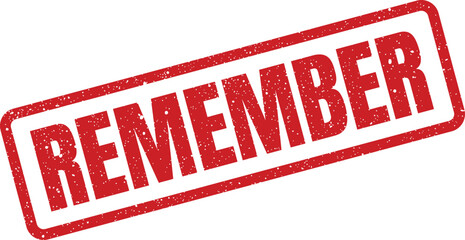 Grunge textured red stamp with word Remember on a slight angle, isolated vector