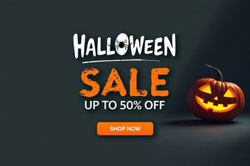 Halloween Sale Advertisement with Pumpkin and Dark Background for Seasonal Promotions with Low Feedback and Limited Time Discounts on Goods