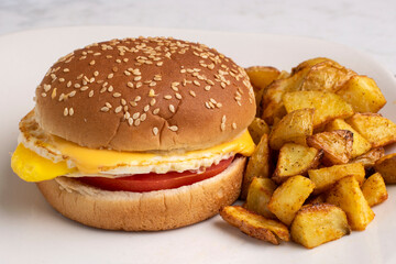  fried egg breakfast sandwich with home fries