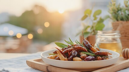 Stir-fried silkworms infused with garlic and chili, offering a unique and flavorful culinary experience.