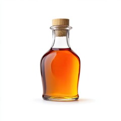 Amber liquid in a clear glass bottle with a light-brown cork