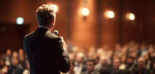 The speaker engaging a captivated audience during a professional conference event.