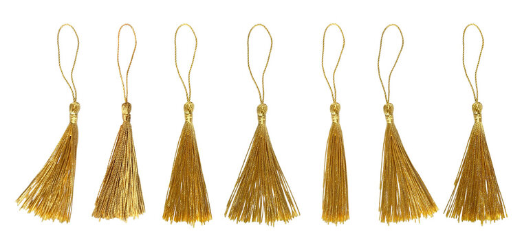 Collection of Golden Tassels isolated on white background with clipping path. Design element for creating graphic concepts.