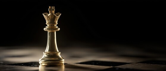 The Golden King Chess Piece Illuminated Against a Dark Background