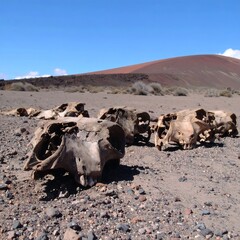 Animal skulls on a desert landscape