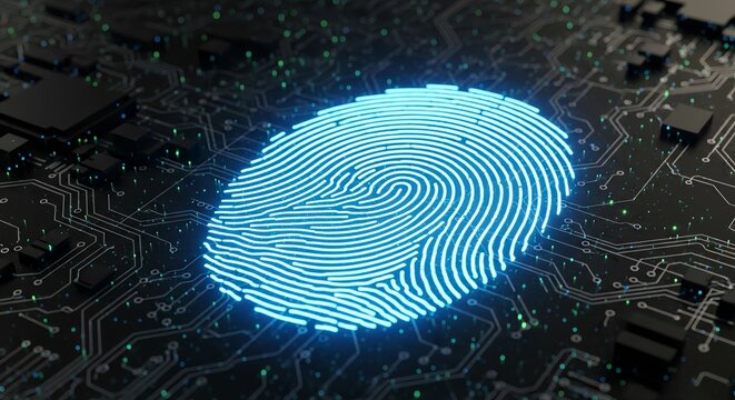 Cybersecurity and biometric fingerprint authentication on digital circuit board