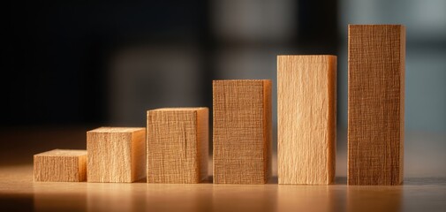 The growing wooden blocks representing business success and growth statistics.