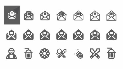Collection of email icons and various other icons including a gem and a shooting star design set up nicely