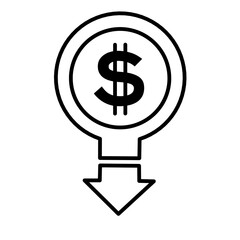 Obraz premium Dollar arrow decrease line icon vector,dollar down line image,dollar down arrow icon illustration ,dollar decrease line icon symbol