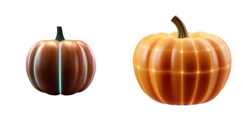 Obraz premium Cyberpunk style Halloween pumpkin with glowing lines and bright orange pumpkin glowing in futuristic Halloween setting