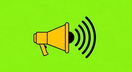 Yellow megaphone icon on vibrant green background for announcements