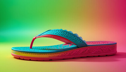 Closeup fashion beauty of colorful red and yellow shoes, red and white shoes, and red and blue shoes isolated on a beach towel