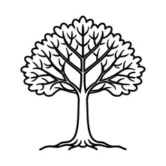 Stylized black and white drawing of a majestic tree with visible roots and branches © FAISAL