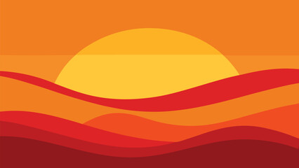 Stylized desert sunset with warm orange and red hues vector illustration