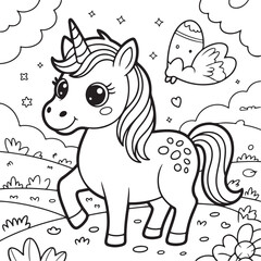 Cute Fantasy Unicorn with Love Hearts - Perfect for Children’s Art