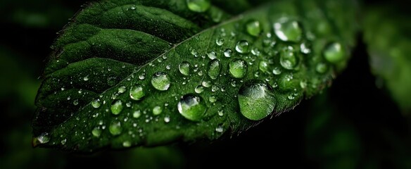 The vibrant leaf adorned with glistening water droplets in nature.