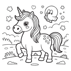 Whimsical Unicorn and Cute Clouds - Fun Fantasy Coloring Art for Kids