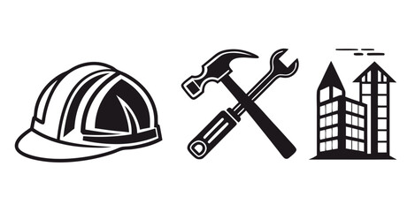 Construction icons set on white background, stock vector