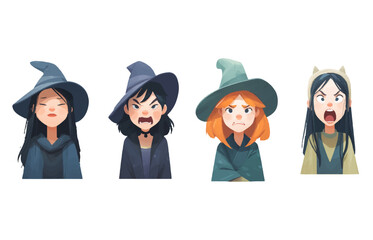 Obraz premium Cute Cartoon Witches Characters for Halloween