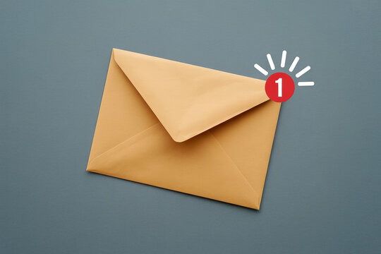New Mail Notification Icon with Low Feedback on a Gray Background Signifying Incoming Messages and Urgent Tasks Requiring Prompt Attention