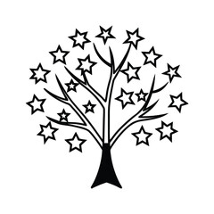 Whimsical star tree illustration with hand drawn style and black outline