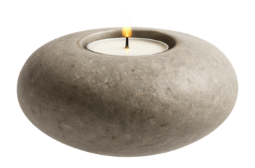 Stone candle holder with a textured surface, suitable for a Zen-style meditation corner.