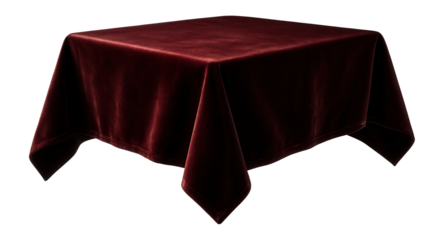 A luxurious velvet tablecloth in deep burgundy, adding a touch of sophistication to a Thanksgiving dinner in the dining room.