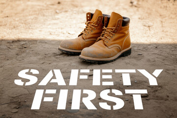 Prioritizing Workplace Safety First with Low Feedback: A Ground-Level View of Protective Footwear and a Bold Safety Message on a Dusty Surface