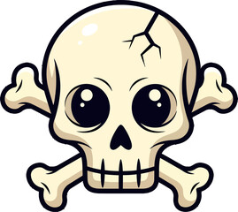 Cute Cartoon Skull and Crossbones Illustration, a Whimsical Halloween and Pirate Icon