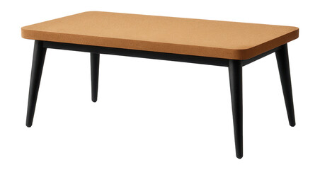 Low table with a corkboard top, ideal for pinning sketches and notes in a home office.