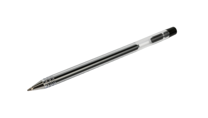 Ballpoint pen writing instrument with plastic body and removable cap isolated on white background