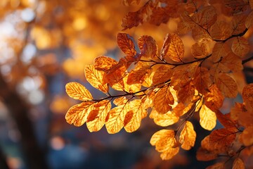 Gilded tree parts scattering amid autumnal brightness

