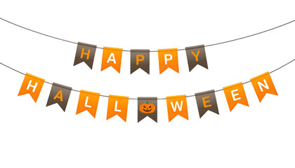 Halloween banner decoration with pennant flags in festive spooky style for party celebration and holiday concept isolated on white background