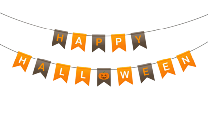 Halloween banner decoration with pennant flags in festive spooky style for party celebration and holiday concept isolated on white background