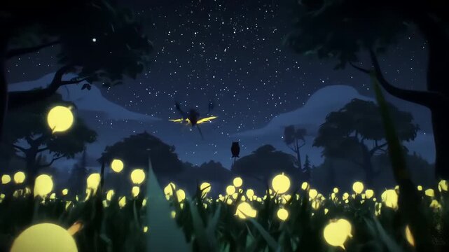 thousands of fireflies pulse in perfect synchrony, filling the air with a constellation of living light