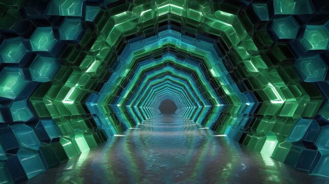 glowing green crystal tunnel
