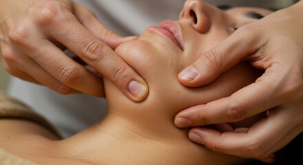 Hands massaging a persons face and neck Skin is visible
