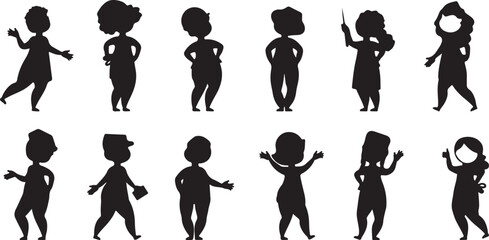 Child silhouette, kids vector, children outline, boy and girl clipart, playing kids graphic, childhood design icon, children art silhouette, dancing kids illustration, walking child vector, fun kids c