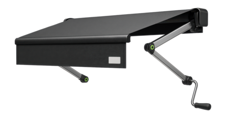 Freestanding awning with retractable arms and a manual crank