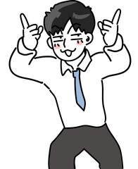 あげあげおちゃらけたポーズで笑う若手社員のベクターイラスト