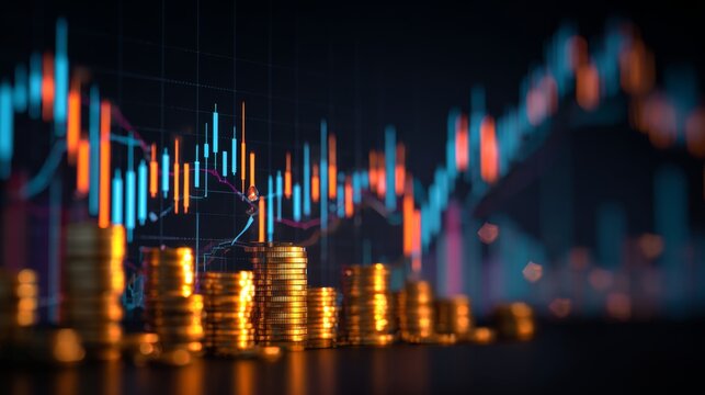 Stock market trading chart with financial graph showing investment trends, forex market analysis, economic growth data visualization, digital finance technology background for business and economic co - Powered by Adobe