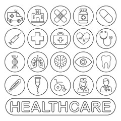 Healthcare and Medical Thin Line Icons Set