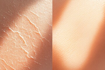 Caucasian skin texture comparison: dry cracked vs. smooth hydrated surface